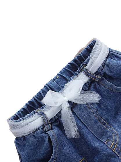 1-6years Baby Girls Denim Casual Outfit Sets Sleeveless Leopard Print Denim Top + Leopard Print Denim Shorts Suits Girls