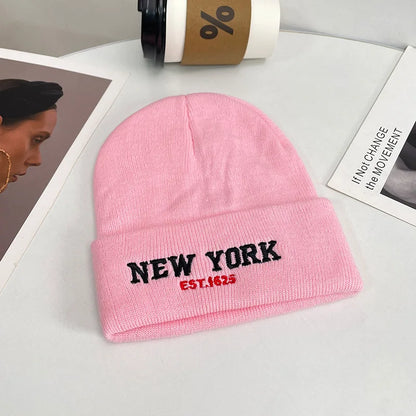 1pc Unisex Knit Beanie Hat With "NEW YORK" Embroidery Graphic, Warm Outdoor Streetwear Casual Winter Hat