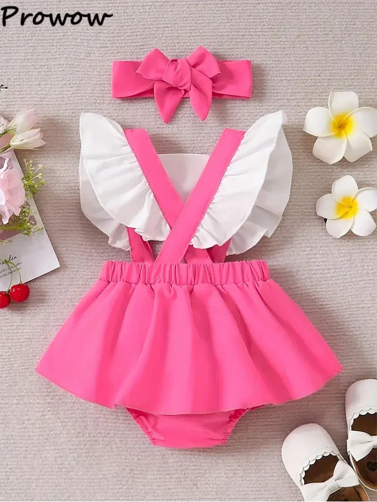 Prowow Baby Girl Clothes Summer Letter Printed Patchwork Backless Bodysuit Dress For Infants Newborn Baby Girls Rompers Dress