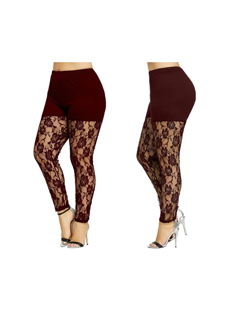 High Waist Pencil Pants Skinny Lace Hollow Out  Floral Tight Trouser