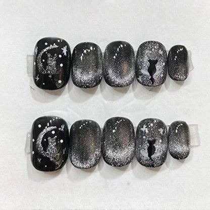 10Pcs Short Handmade Press On Nails Full Cover Cute Cat Cat Eye