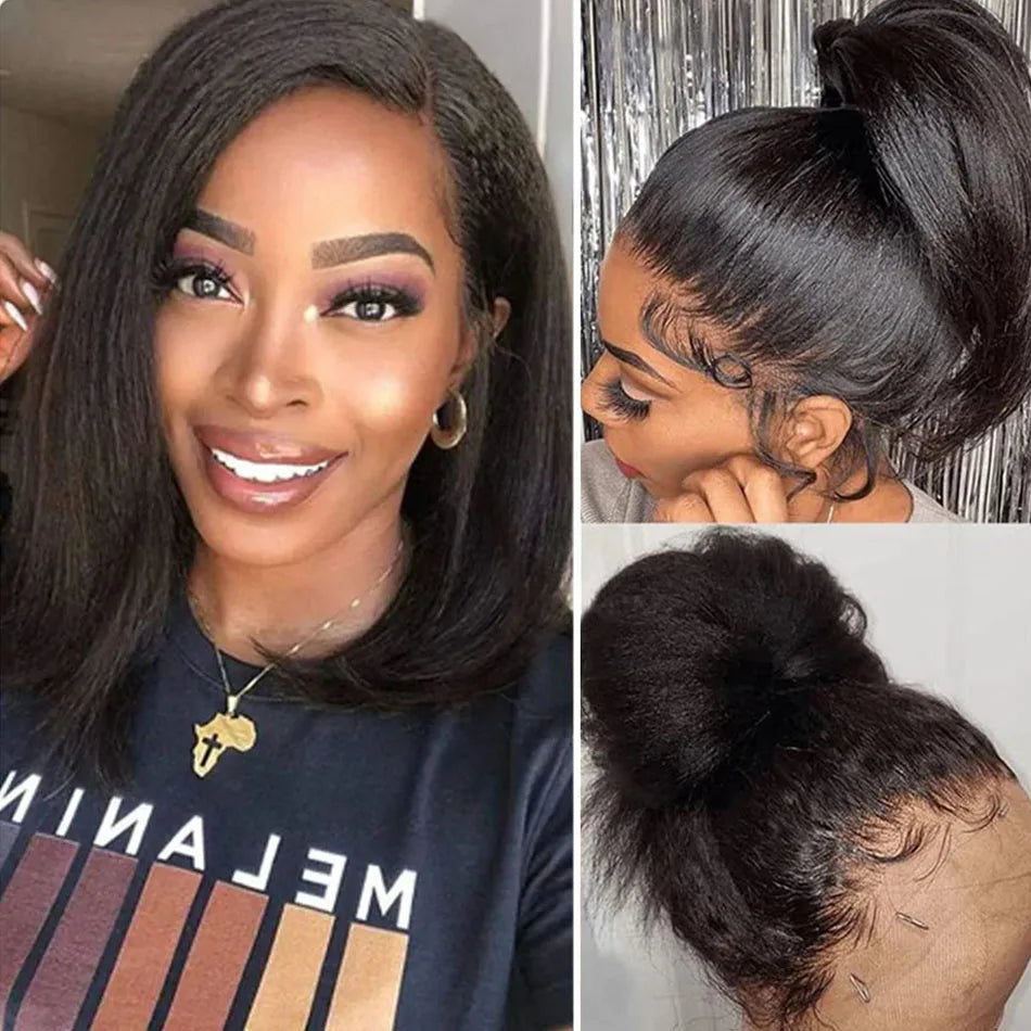 13x4 Lace Front Bob Wig With Kinky Edges Lace Human Hair