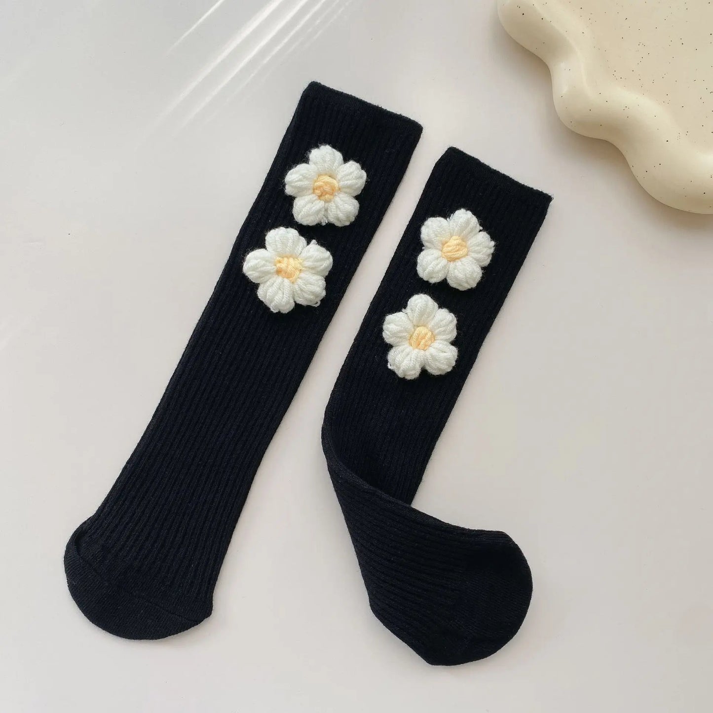 Kids Girls Socks Cotton Flower Knee High Children's Socks For Girls Winter Warm Knitted Baby Stocking Age for 0-7Years