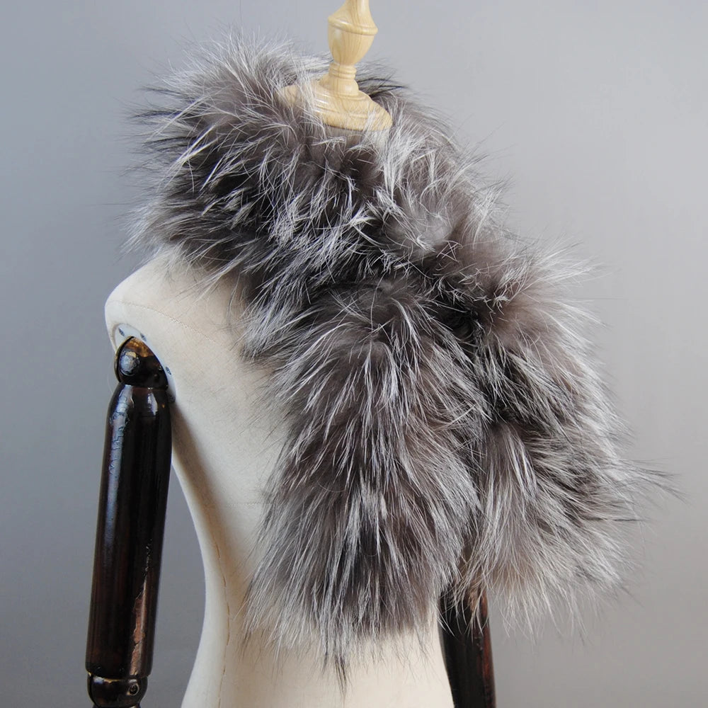 2025 New Knit Real Fox Fur Lady Fashion Neckerchief Scarves Women Real Fur Bandana Women Winter Warm Natural Fox Fur Scarf Ring