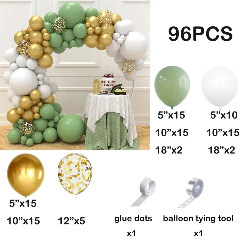 92pc Sage Green Balloons Garland Arch Kit White Gold Confetti Balloon Baby Shower Birthday Party Wedding Decoration Latex Globos