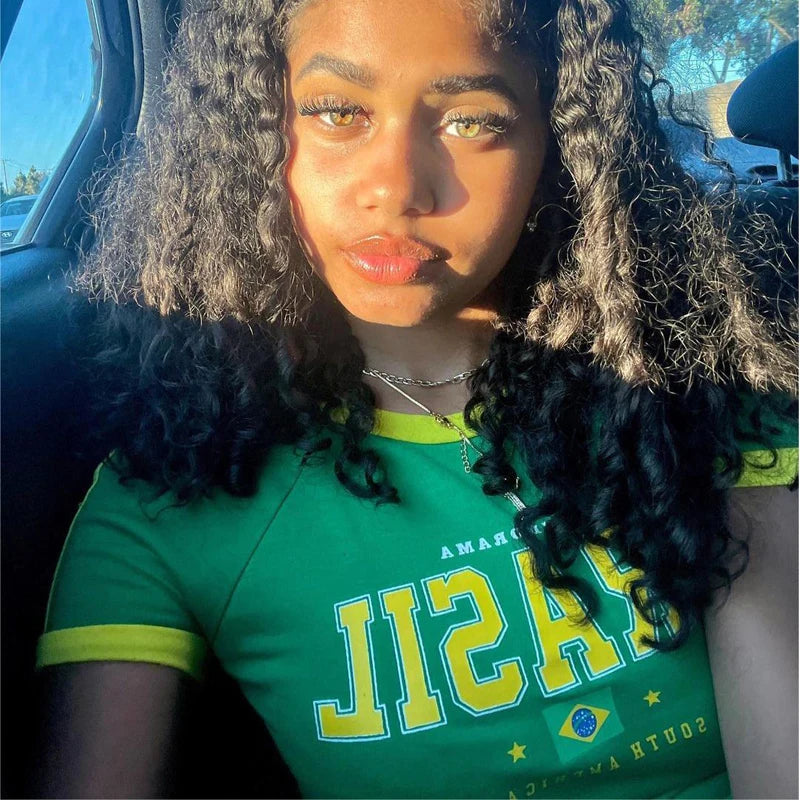 Brazil Letter Punk Crop Top Streetwear