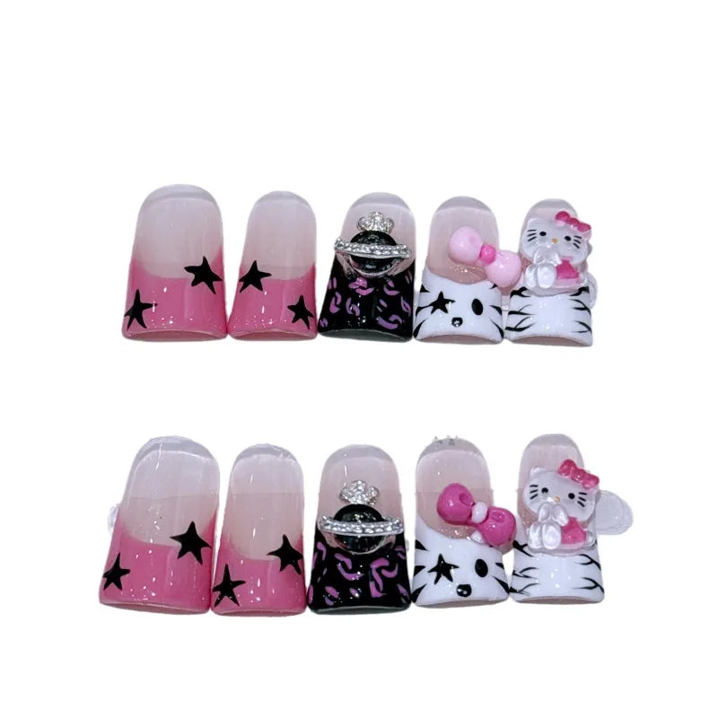 10pcs Y2k Hello Kitty Handmade Nails Spicy Girl Duck-bill Press on