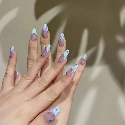 24Pcs Almond False Nails Cute Strawberries with French Design Simple White Wearable Fake Nails Decoration Press on Nail Tips Art