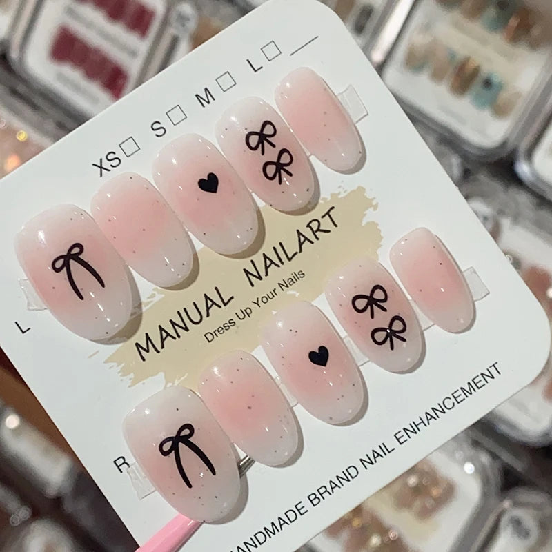 10Pcs Pink Handmade Press on Nails Short Blush Artificial False Nail Tips