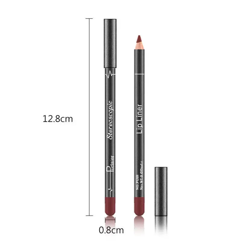 12 Pcs/Set Waterproof Pencil Lipstick Set Pencil Matte Lip Liner Long-lasting Make-up Pens Easy Wearing Non-Sticky Cups