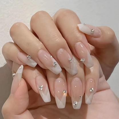 Press on Nails Long Ballet Nails Fashion Valentine's Day Rhinestone Wearable Fake Nails Manicure Tool Full Cover False Nail