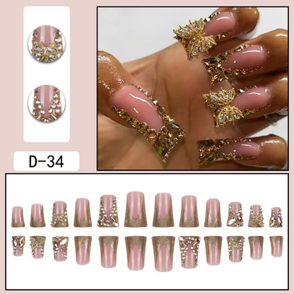 24 piece rectangular 3D butterfly dot diamond style, brown color scheme enhances your charm, nail art set, press nail