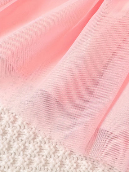 0-2 Year Old Spring and Autumn New Girl Baby Girl Waist Flower Design Tank Top Spliced Mesh Dressjacket