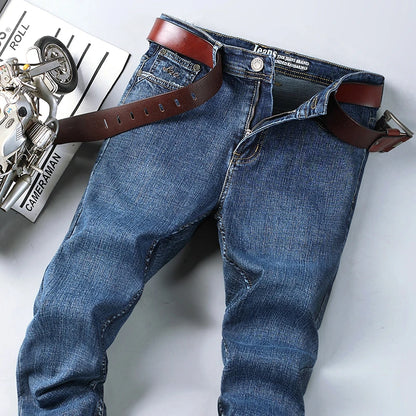Jeans Trousers Four Season Men's High Quality Jeans Business Casual High Waist Denim Pants