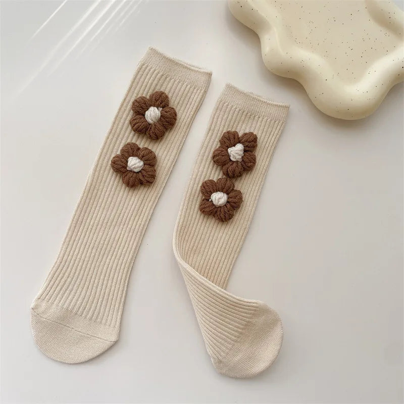 Kids Girls Socks Cotton Flower Knee High Children's Socks For Girls Winter Warm Knitted Baby Stocking Age for 0-7Years