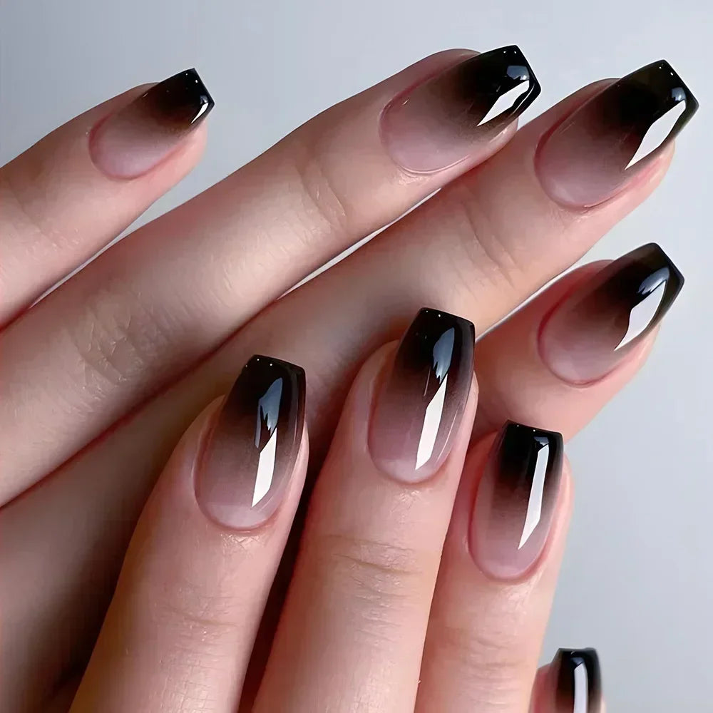 24Pcs French Tip  Press on Nails Short Coffin False Nails Simple Wearable Fake Nails Frosted Full Cover Press on Nail Tips Art