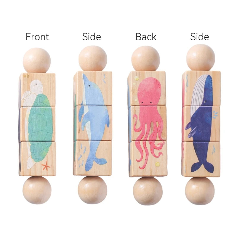 Baby Wooden Rattle Montessori Toy Hand Bell Hand-on Develop Ability Toy Baby 0 12 Months Animal Rotating Puzzle Educational Toy