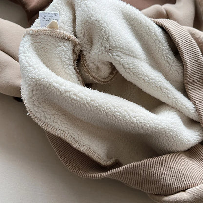 Winter Fleece Solid Hoodies Baby Boys Casual Loose Pocket All-match Hooded Top Girls Simple Thick Pullover Cotton Clothes