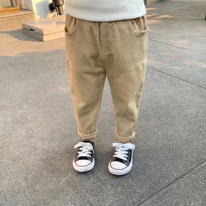 0-7Years Spring Autumn Kids Children Pants Baby Boy Cotton Washed Casual Trousers Elastic Waist Straight/Harlan Multiple Styles