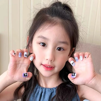 Kids Press On  Purple Square Short Children Cartoon Acrylic Nail  12pcs