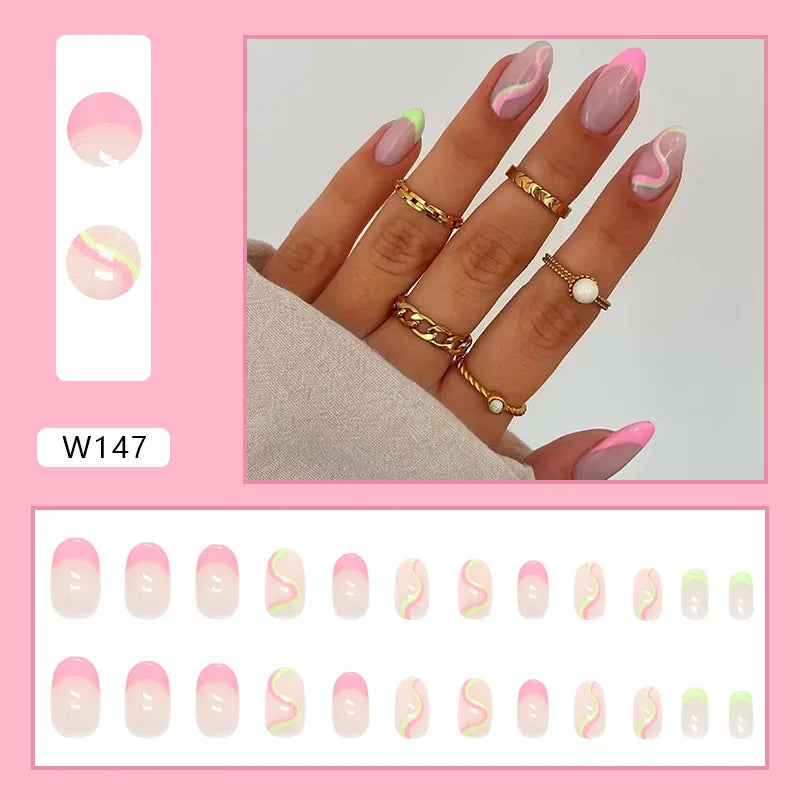 24pcs/Box Ballerina Nail Tip Purple with Design Manicure Patches Fresh Floral Almond False Nails Press on Med Nails Detachable