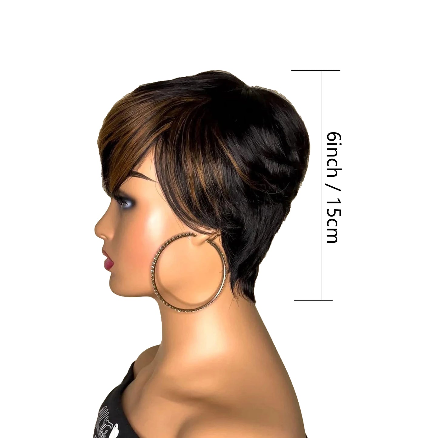 Ombre Color Short Layered Pixie Cut Human Hair Wigs With Bangs,Full Machine Made For Black Women Honey Blonde Wig 1B/27