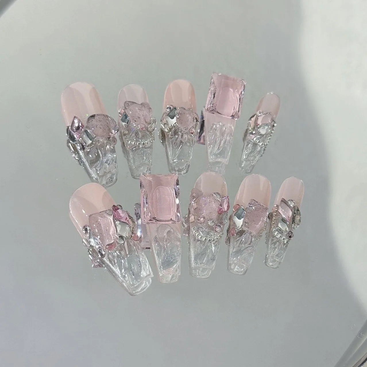 10Pcs Handmade transparent  Press on Nails 3D Diamonds Ice Cube