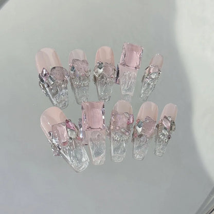 10Pcs Handmade transparent  Press on Nails 3D Diamonds Ice Cube
