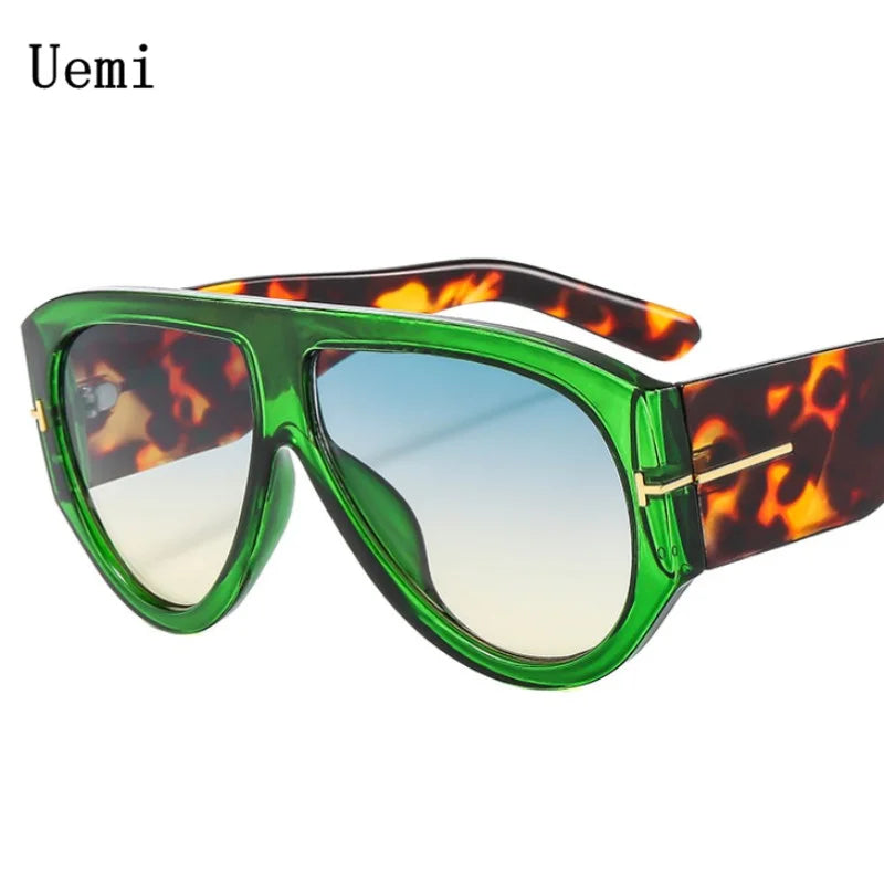 Retro Pilot Luxury Brand Sunglasses Green Leopard Frame Female
