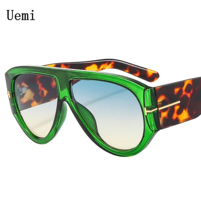 Retro Pilot Luxury Brand Sunglasses Green Leopard Frame Female