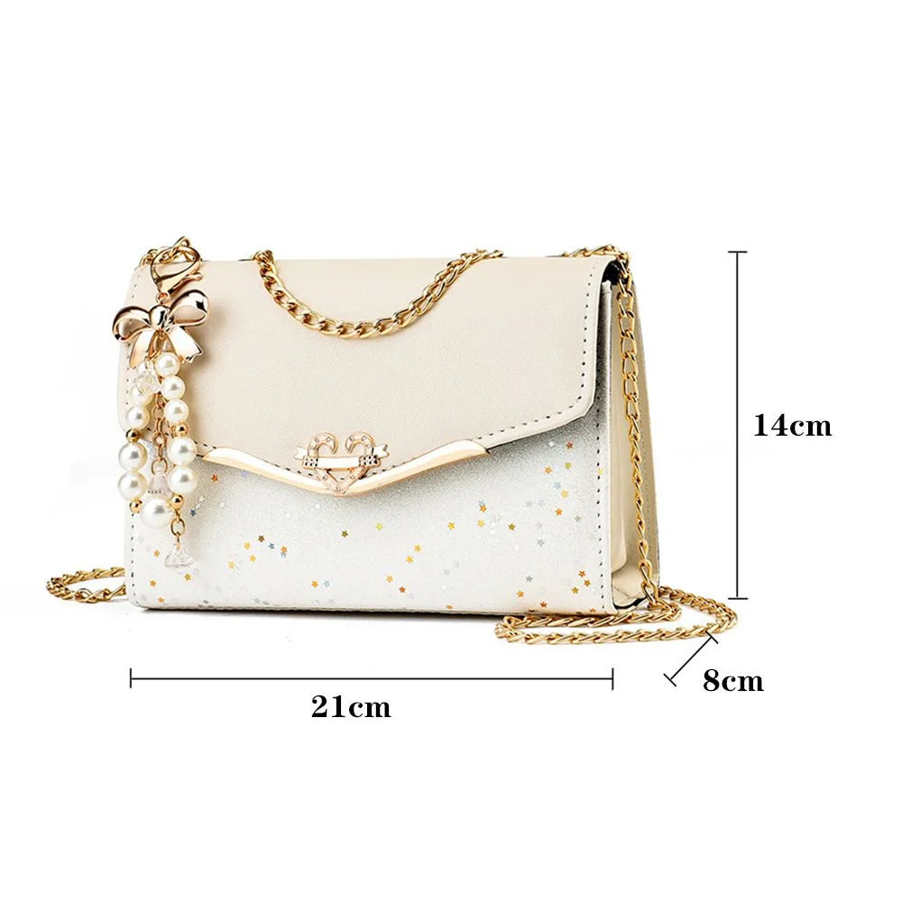 Trendy Sequin Single Shoulder Bags PU Leather Handbag with Tassel Pendant