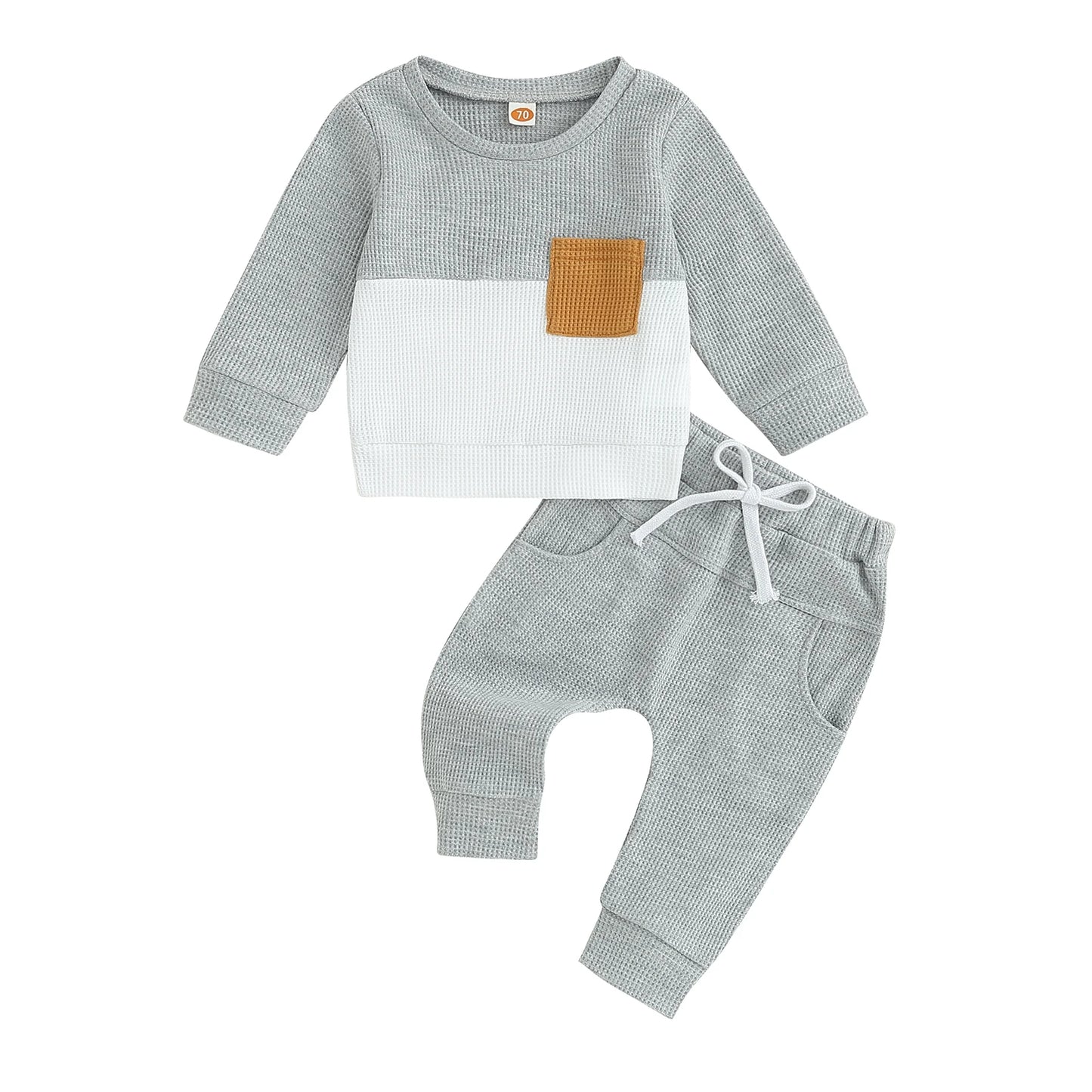 Pudcoco Infant Baby Boys Pants Set, Long Sleeve Crew Neck Contrast Color Sweatshirt Elastic Waist Sweatpants Infant Clothes 0-3T