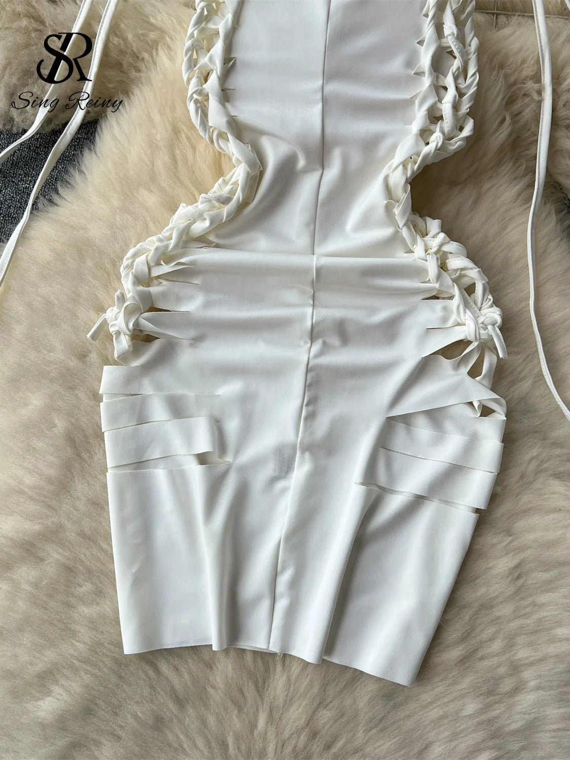 Slim Dress Lace Up Cross Bandage Design Backless Hollow Out Mini Dress