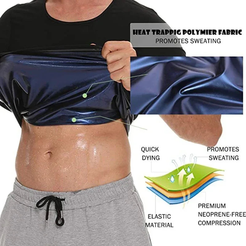 Men Sweat Sauna T-shirt Waist Trainer Slimming Suit Body Shapers Shapewear Corset Underwear Belly Control Fitness Fat Burn Tops