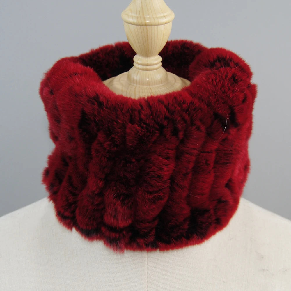 Good Elastic Rex Rabbit Fur Ring Scarves Winter Warm Women Genuine Rex Rabbit Fur Scarf Knitted Real Natural Fur Wraps Headbands