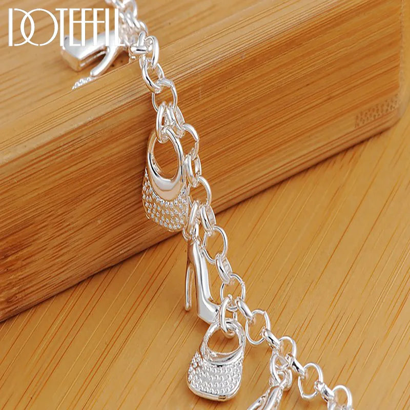 Silver Color High Heels Bag Pendant Bracelets Chain For Women Charm Wedding Engagement Jewelry