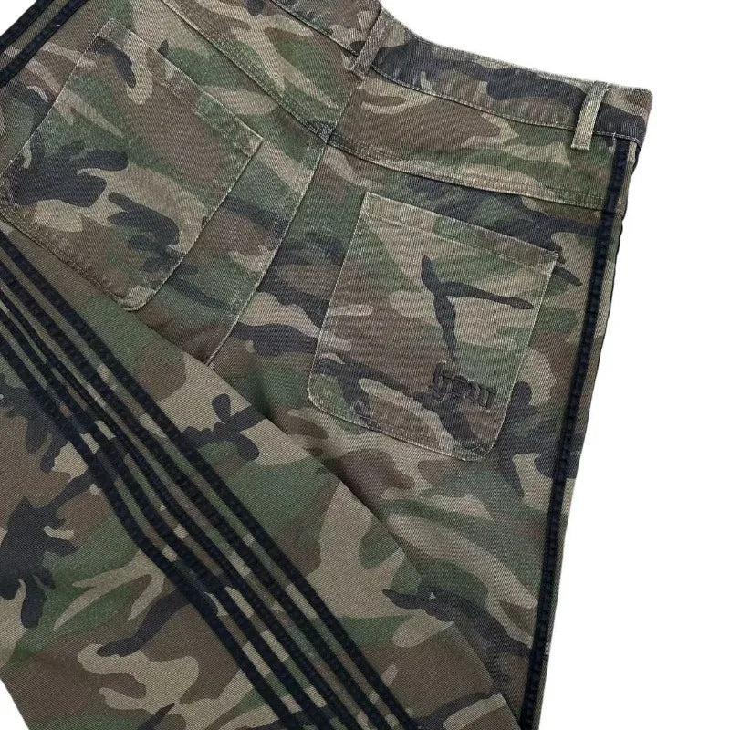 2025 Men Y2k pants Harajuku retro streetwear casual loose striped jeans New Gothic fashion camouflage design wide-leg pants