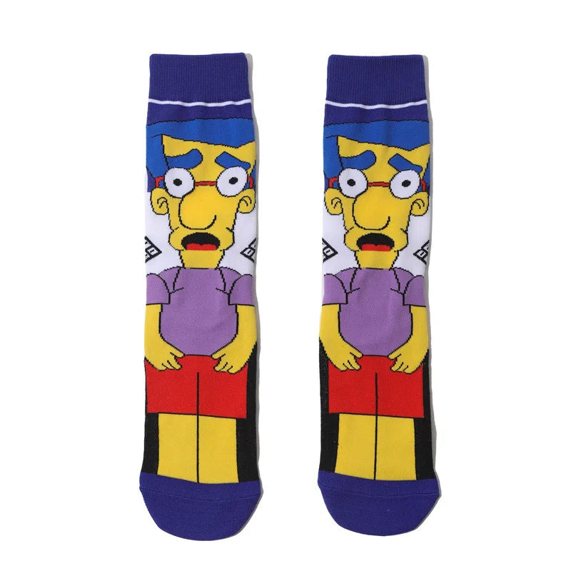 Simpsons Cartoon Anime Funny Socks Men Hip Hop Print Novelty Crazy Sokken Hip Hop Unisex Comfortable Skateboard Happy Meias