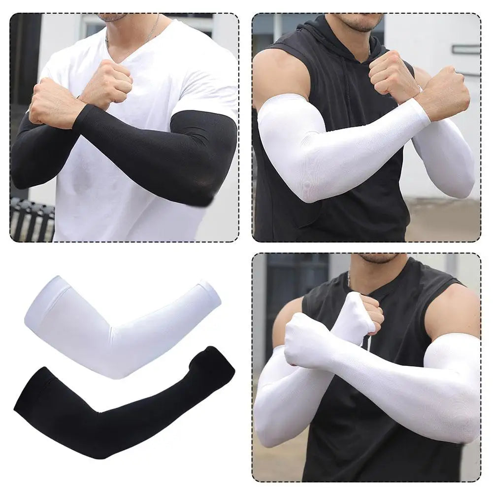 1 Pair Summer Cooling Arm Sleeves For Strong Man Outdoor Sports Ice Silk Breathable Anti UV Sun Protection Gloves Armguards