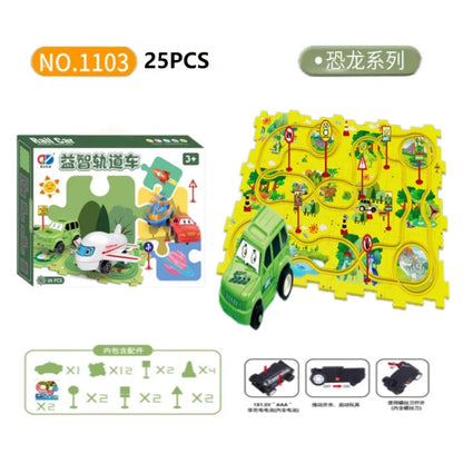 Kids puzzle rail car DIY assembly electric trolley automatic rail city scene building puzzle toys