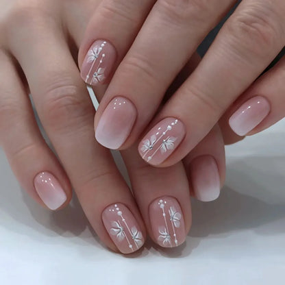 24pcs Short Square False Nails Glitter Flower Wave French Fake Nails Manicure Full Cover Detachable Nail Tips Press on Nails