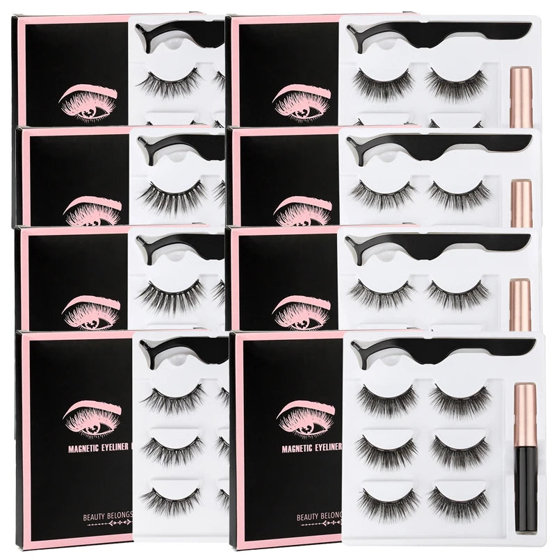New 1/3Pairs Magnetic Eyelashes False Lashes Repeated Use Eyelashes Waterproof Liquid Eyeliner With Tweezer Make Up Sets Hotting