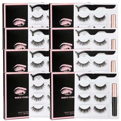New 1/3Pairs Magnetic Eyelashes False Lashes Repeated Use Eyelashes Waterproof Liquid Eyeliner With Tweezer Make Up Sets Hotting