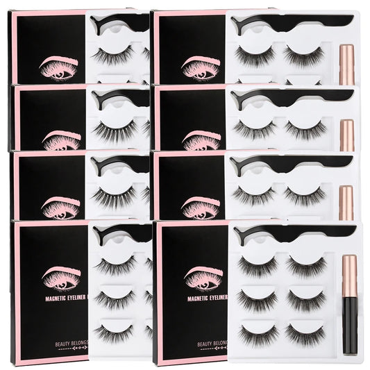 New 1/3Pairs Magnetic Eyelashes False Lashes Repeated Use Eyelashes Waterproof Liquid Eyeliner With Tweezer Make Up Sets Hotting