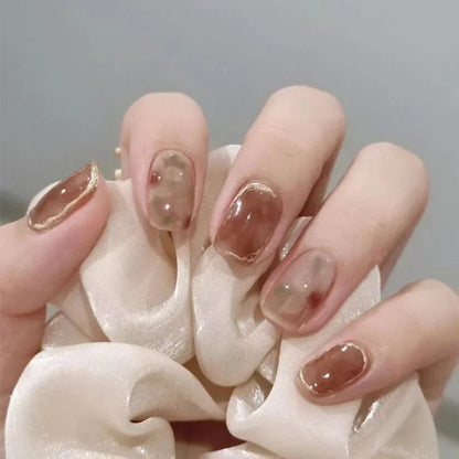 10pcs Handmade Curry Autumn Winter False Nails Design