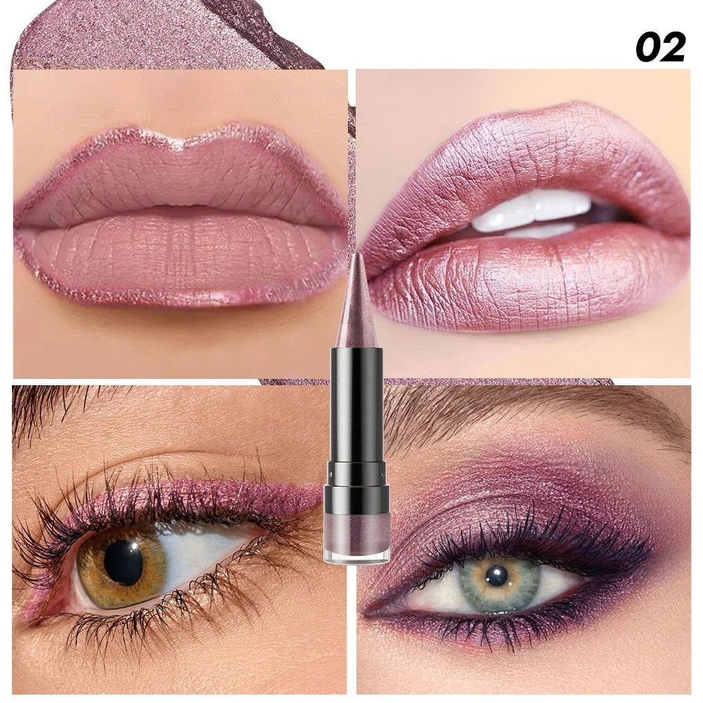 Metallic Purple Lipstick Tapered Lip Liner Waterproof Easy To Apply Non-stick Nude Red Glitter Lipstick Crayon Eyeshadow Pencil