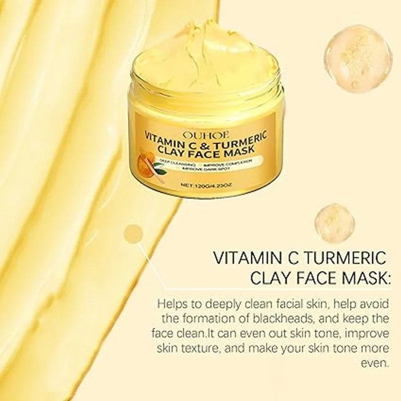 Turmeric Vitamin C Clay Mask  Deep Cleansing Facial Improves Dark Spots  Acne Hydrating Skin Care Tightens Skin Evens Skin Tone