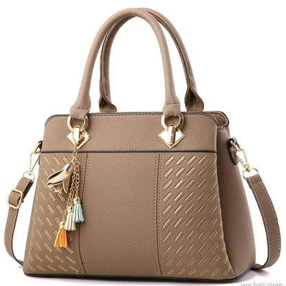 Women Handbags Tassel PU Leather Totes Bag Top-Handle Embroidery Crossbody Bag
