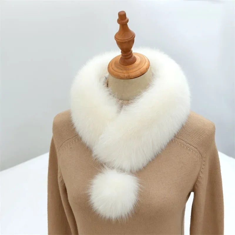 Winter New Imitating Fox Fur Scarf with Pom Pom Fashion Warm Genuine Fur Scarves Thick Warm