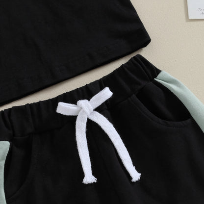 Pudcoco Toddler Baby Boys 2 Piece Outfits Contrast Colors Short Sleeve T-Shirt and Elastic Shorts Summer Clothes Set 0-3T